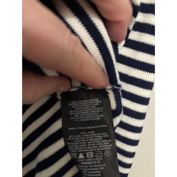 Tory Burch Nautical Resort Blue White Striped Cotton Tunic Medium Preppy Beach - Picture 5 of 8